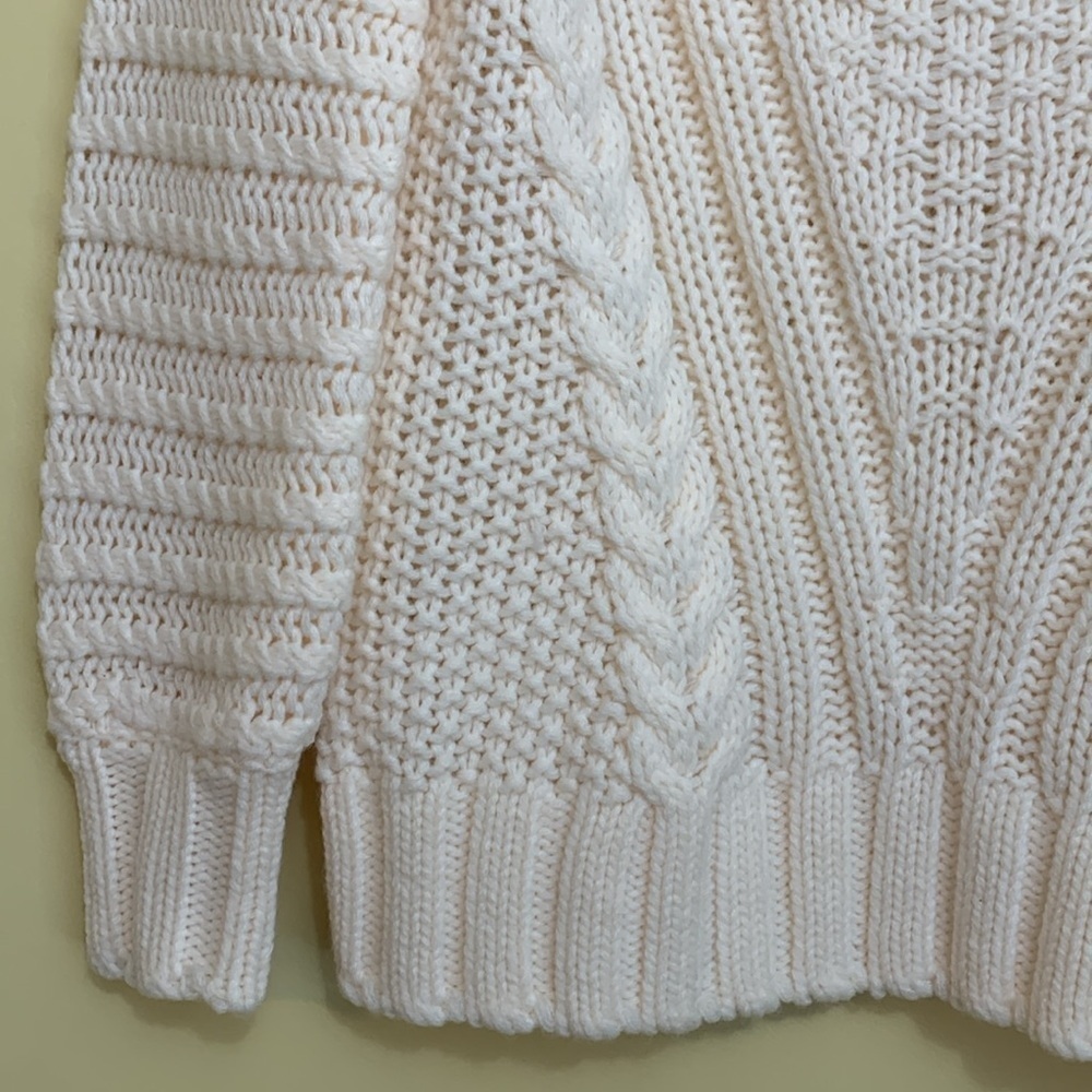 H & M | NWT Cream Chunky Knit Long Sleeve Cowl Neck Pointelle Sweater S - Picture 3 of 15